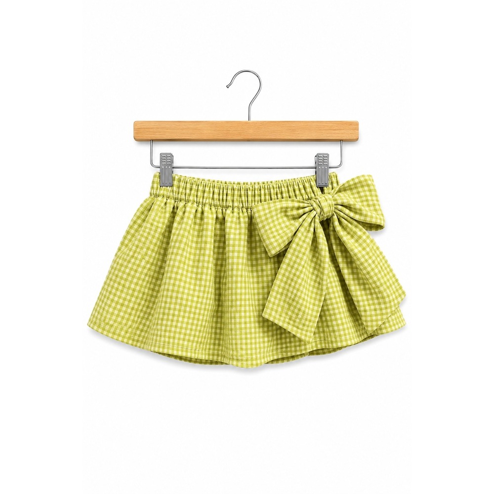 Trendy‎ Ties Girls Skirt Size 6-9 Months Lime Green Gingham Bow Skirt Twirly
